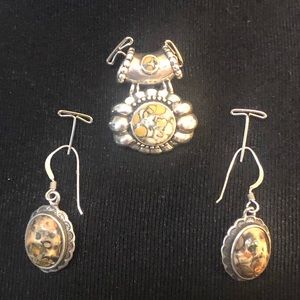 STERLING SILVER JASPER SLIDE PENDANT & EARRING SET